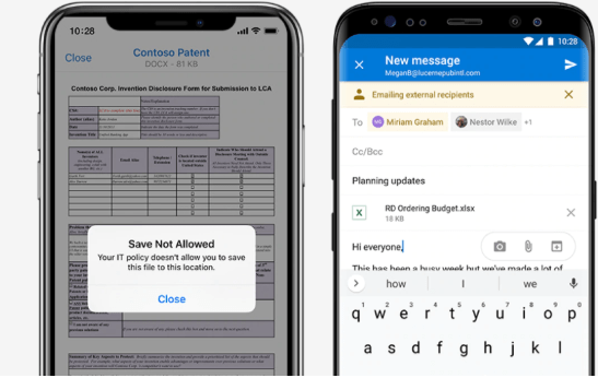 outlook-app-protection-policy-message-prevents-copy-and-save-warning-on-an-iphone-anti-phishing-message-warning-on-android-interstellar-business-solutions-limited-ibsl