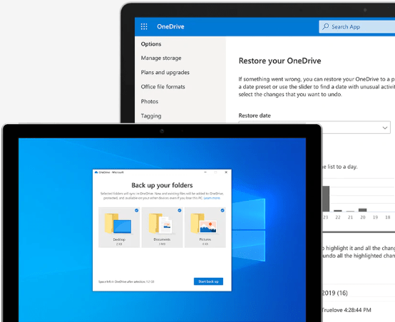 onedrive-two-device-screens-showing-backup-and-restore-features-in-onedrive-interstellar-business-solutions-limited-ibsl