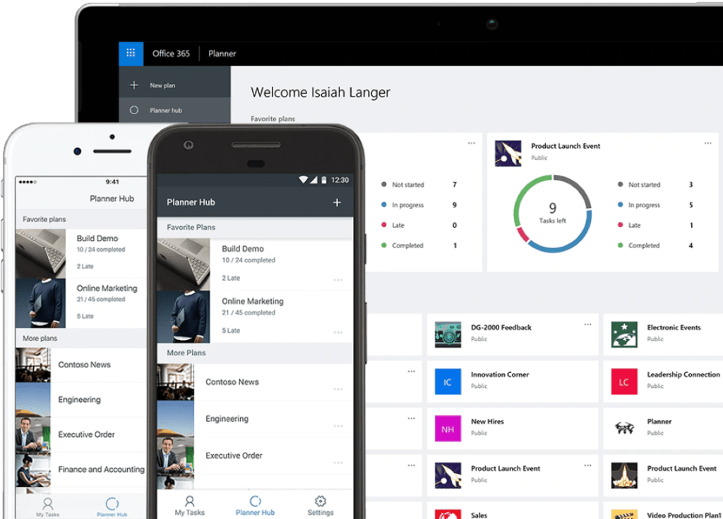 planner-a-tablet-desktop-pc-and-smartphone-showing-microsoft-planner-in-use-to-organize-teamwork-interstellar-business-solutions-limited-ibsl
