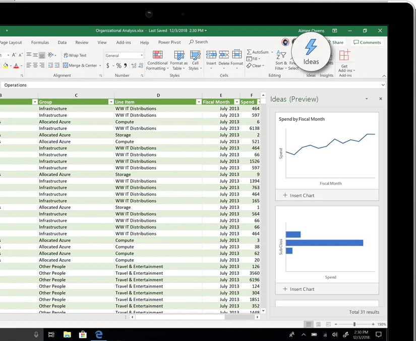 excel-a-laptop-displaying-an-excel-document-and-idea-preview-feature-with-a-spreadsheet-data-interstellar-business-solutions-limited-ibsl