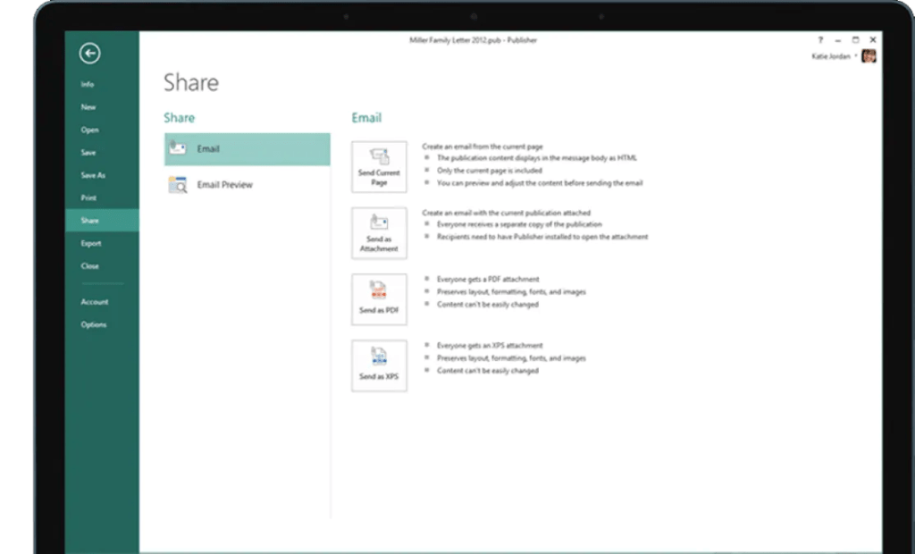 publisher-a-laptop-showing-the-share-screen-in-microsoft-publisher-2016-interstellar-business-solutions-limited-ibsl