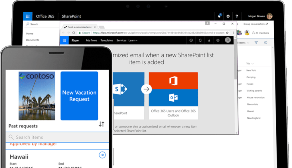 sharepoint-a-vacation-request-on-a-smartphone-enabled-by-microsoft-flow-and-microsoft-flow-on-a-tablet-pc-interstellar-business-solutions-limited-ibsl